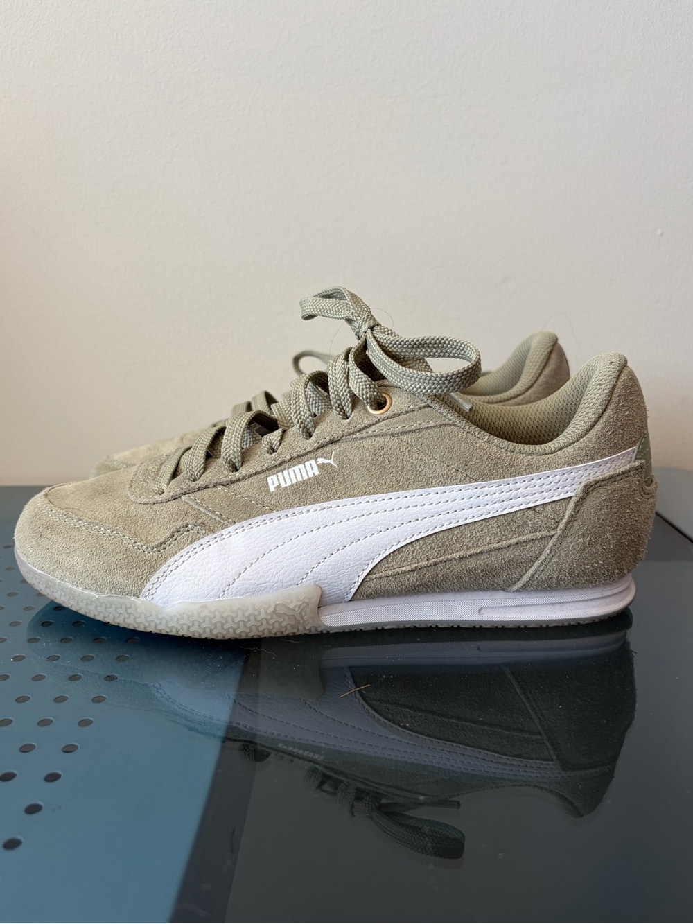 Puma Suede Sneaker in Olive Green and White